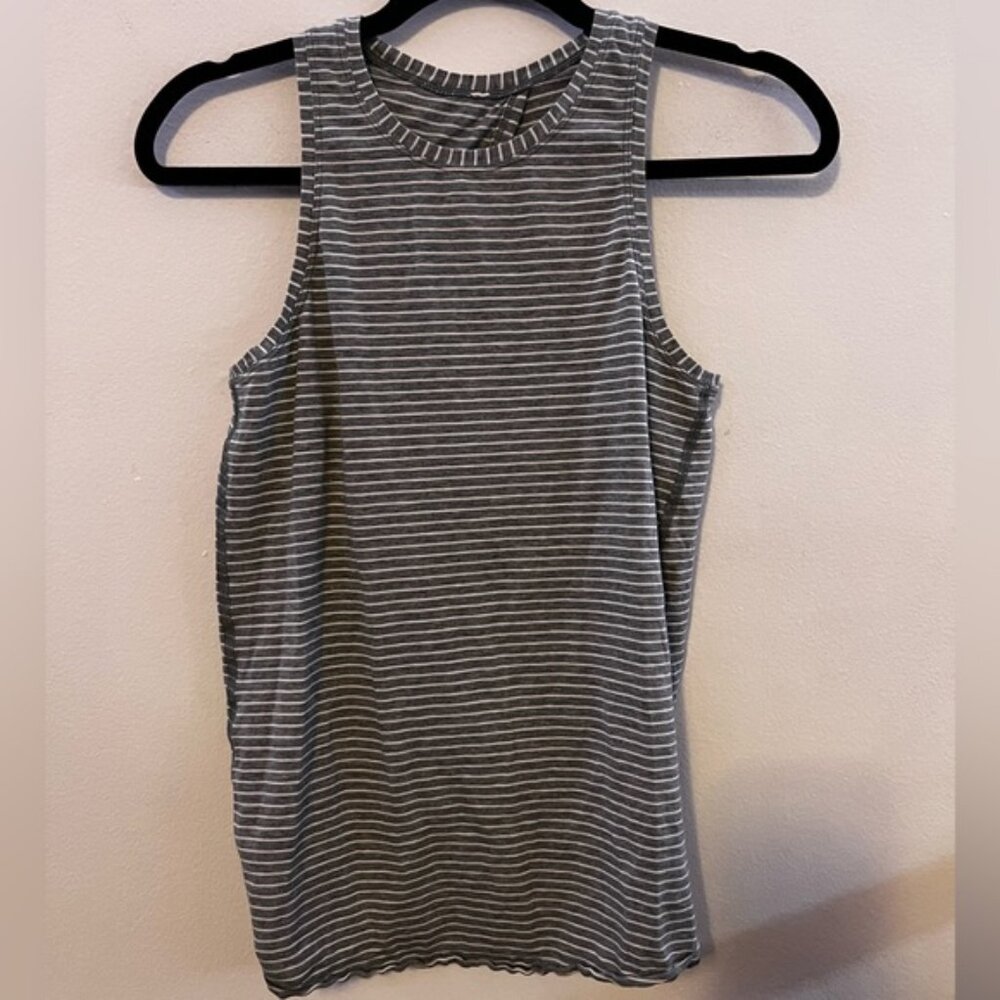 Lululemon Athletica Gray Striped Tank Top with an Opened Back